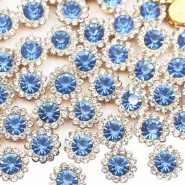120 Pcs 12mm Sunflower Sew on Rhinestones Crystal Glass Gems, Metal Claw Rhinestones Jewels for Crafts, Glitter Gemstones for Clothes Shoes Cap Earring Belt Sewing Accessories(10 Light Blue)