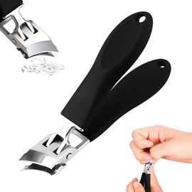 Wide Jaw Opening Anti-Splash Slanted Nail Clipper, Heavy Duty Nail Clippers for Thick Nails, Curved Toenail Clippers for Thick Toenails, Slanted Nail Clippers for Men Women Elderly (Black)