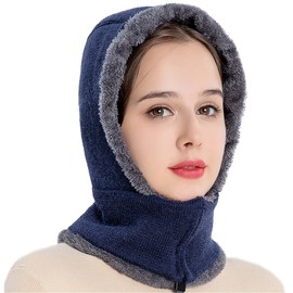 Gorro de pasamontañas para mujer, con capucha de forro polar, para ciclismo, esquí, para invierno, cálido, para clima frío, marino, M