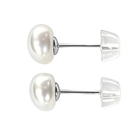 Haelira 3 Pairs Pearl Stud Earrings S925 Sterling Silver Hypoallergenic Large Size 6mm-8.5mm Set for Women