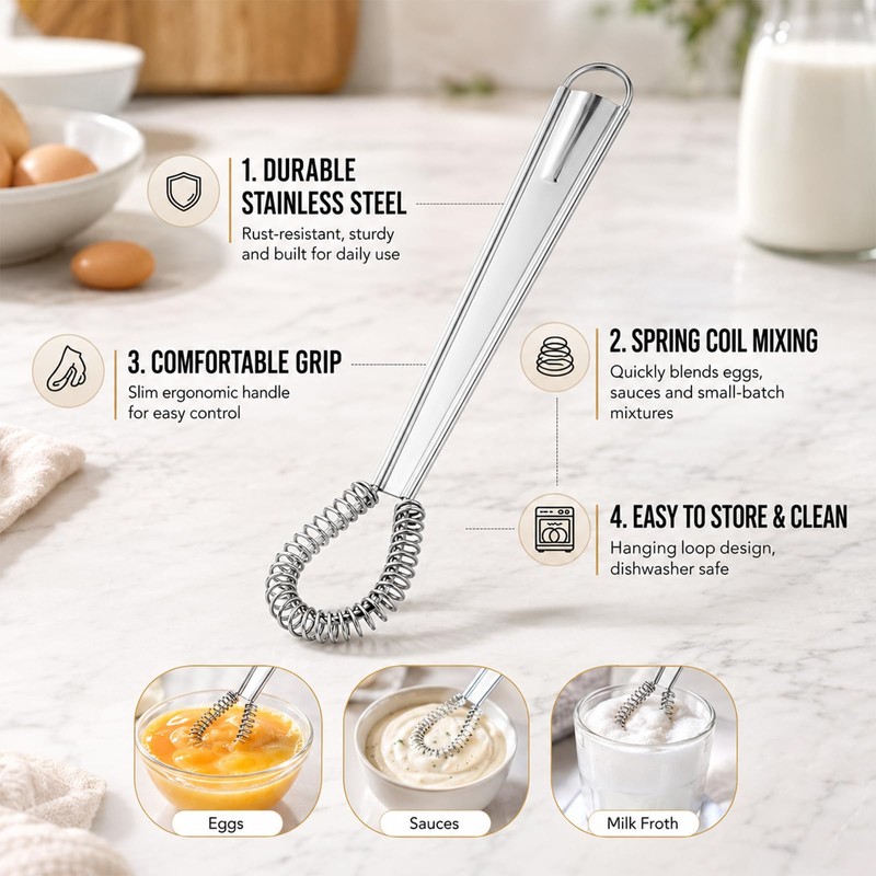 2 Pack Stainless Steel Mini Whisks Spring Coil Wire Egg
