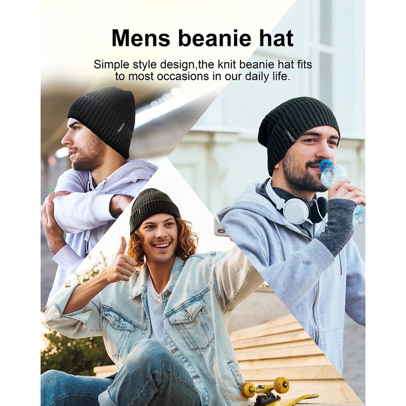 Ocatoma Beanie Hat for Men Women Warm Winter Knit Cuffed