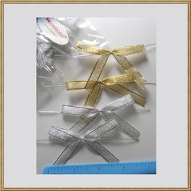 Weststone 50pcs 2 1/2" Metallic Silver Fabric Pre-Tied Ribbon Bows for Cello Bags