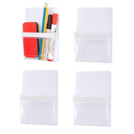 siawadeky Magnetic Pockets, Set of 4, Transparent, File Bag, Magnetic Adsorption, Pen Holder, Small Items, Space Saving, Document Organizer, Easy Installation, Stationery Storage, Office Supplies,