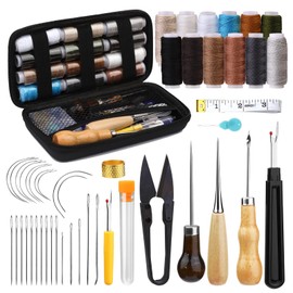 Ruasol Leather Sewing Kit, Upholstery Repair Kit, 48 Pieces High Performance Sewing Kit with Sewing Needles, Sewing Awl, Seam Ripper, Sewing Thread for Repairs, Hand Sewing, DIY Leather Crafts