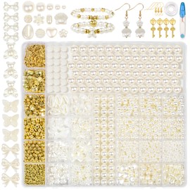 RUBY White Pearls, Freshwater Pearls for Threading, Beads for Threading, Adults for DIY Beads Set, Jewellery, Bracelet Making Kit, Holidays, Parties, Christmas