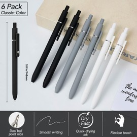 MorPionk Gel Pens, 6 Pcs 0.5mm Quick Dry Black Ink Pens With Smooth Writing, Office Desk Accessories, School Supplies Gifts for Men Women (Black Gray White)