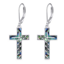 VONALA Cross Earrings Sterling Silver Dangle Drop Leverback Cross Earrings Religion Jewellery Christian Gifts for Women, Sterling Silver, No Gemstone