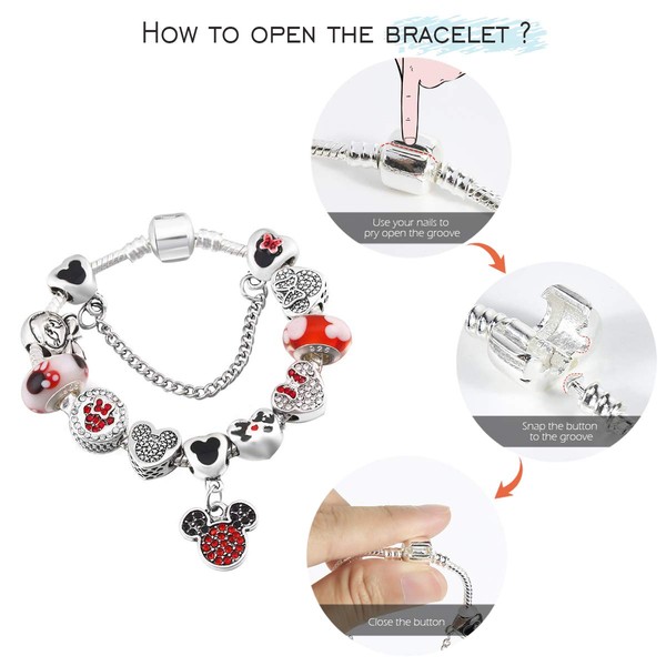 ZEBRAGO Mouse Charm Bracelet Love Heart Jewelry Christmas Gift, One