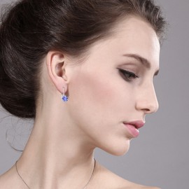 Gem Stone King 6MM Round Gemstone Birthstone Leverback Earrings For Women | 925 Sterling Silver | Fine Jewelry Gifts for Her Mom Women Wife