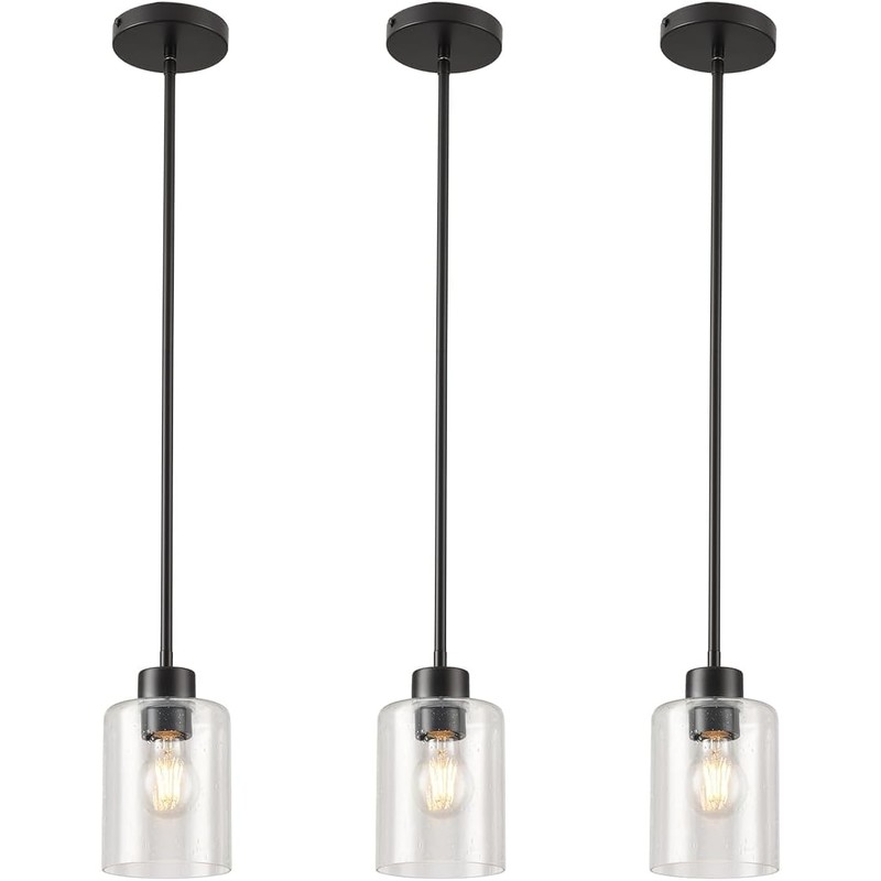 KLSS Black Pendant Light Fixture for Kitchen Island (seeded Glass