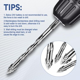 Four-Flute Sawtooth Eccentric Drill Bit, High-Strength Serrated Drill Bit 1/4 Hex Shank High Strength Tungsten Carbide Tip Tile Drill Bit Set (Silver,6mm)