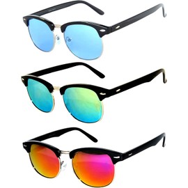 OWL 3 Pack Semi-Rimless Metal Plastic Sunglasses Womens Mens UV400 Protection Smoke, Tint, Mirror Lens Retro Sunglasses