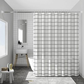 Cortina de Ducha, 180 cm x 200 cm Cortina para Baño de PEVA de Patrón, Cortina de Baño Antimoho Lavable con Ganchos para Duchas de Baño,Puestos y Bañeras (Rejilla Blanca Pequeña)