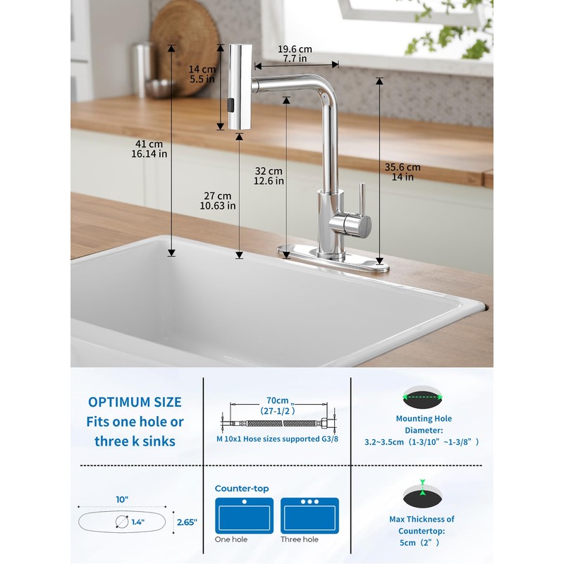 Kitchen Faucets with Pull Down Sprayer,Waterfall Kitchen Sink Faucet,Commercial Utility