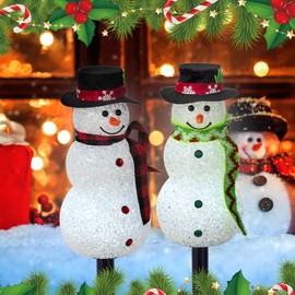 Solar Christmas Snowman Lights Outdoor Decorations, Set of 3 Led Stake Lights, Waterproof Walkway Landscape Lights for Winter Yard, Garden, Lawn Decor (Snowman-Cold White)