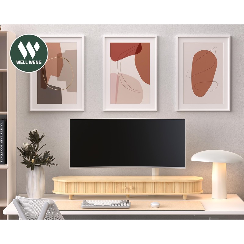 WELL WENG Bamboo Dual Monitor Stand with Storage, Curved Double
