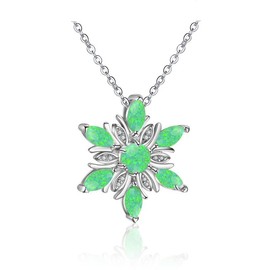 COLORFUL BLING Created Opal Snowflake Pendant Necklace for Women with Cubic Zirconia Snow Flower Christmas Jewelry Winter Gift-green