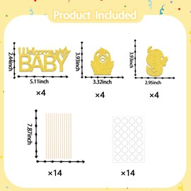 12Pcs Duck Welcome Baby Centerpiece Sticks, Duck Theme Baby Shower Decorations, Cartoon Animals Kids Birthday Party Decor Supplies Gold