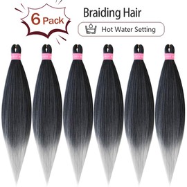 Pre Stretched Braiding Hair Extension Synthetic Soft Prestretched Braids Hair for Women (Black/Silver, 20 Inch)