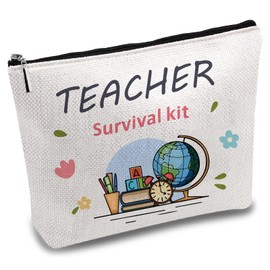 CREATCABIN Makeup Bag for Teachers, Canvas Cosmetic Bag, Multi-Purpose Pen Case, Zip, Toiletry Bag, Travel Bag, Purse, Bag, Portable Survival Kit, Large for Women Teachers, 25 x 18 cm