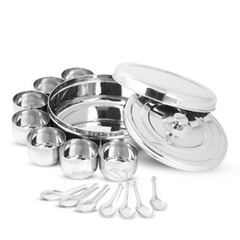 KSJONE Double Lid Spice Container Masala Dabba With 7 Compartments and 7 Spoons, Masala Box, Spice Container Box, Stainless Steel Spice Box Indian with Transparent Lid, 7.3 inch