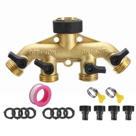 Gracelaza 4-Wege Verteiler aus Messing 3/4 Zoll für Wasserhähne - mit 4 Unabhängig Ein-Aus-Ventile - Garten Schlauch Wasserhahn Verbinder Set mit 4 Gartenschlauch Adapter & 8 Gummi-Unterlegscheiben #3