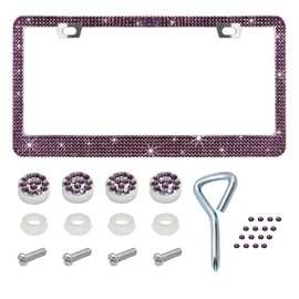Ohleats 2PCS Bling License Plate Frames, Sparkly Rhinestone License Plate Cover for Women, Stainless Steel Glitter Crystal Diamond License Plate Holder, Universal Car Accessories (Purple)