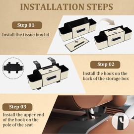 Car Back Seat Organizer with Drink Holders and Storage Durable PU Leather with Hooks and Tissue Box - Keep Your Car Tidy and Organized-white