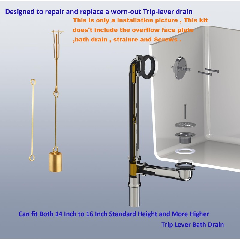 Tub Drain Linkage Assembly, Solid Brass, Fit for Trip Lever