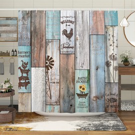 Witzest Farmhouse Rustic Shower Curtain Set Vintage Country Shower Curtains for Bathroom Wood Farmhouse Bathroom Decor Polyester Fabric-62" x 72"