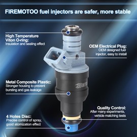 FIREMOTOO Fuel Injectors set of 8 Compatible with Ford E250 E350 Excursion F250 F350 for Mustang for Chevy Camaro Corvette Caprice Impala for Pontiac Firebird GTO Replace 0280150947 4 Holes