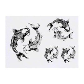4 x 'Couple of Koi Fish' Temporary Tattoos - Water Resistant, Skin-Safe, Non-Toxic Transfers, Mixed Sizes (TO00076320)