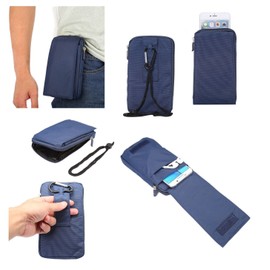 DFV mobile - Multi-Functional Universal Vertical Stripes Pouch Bag Case Zipper Closing Carabiner for Media-Droid IMPERIUS 4.3HQ MT7006 - Blue XXM (18 x 10 cm)