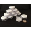 50 x 10ml (10g) CLEAR PLASTIC SAMPLE JARS/POTS WITH WHITE