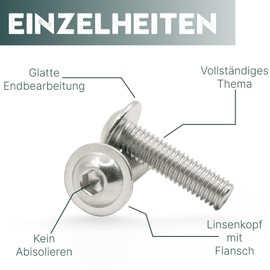 Screws M8, Pack of 10 Rounded Head Screws Stainless Steel Screws M8 x 35 mm A2 V2A 304 Rustproof, MeHurr Hexagon Socket (ISK) Screws with Flange, Machine Screws ISO7380-2, Screw Full Thread