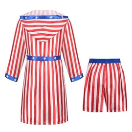 TOONRAIN Boxing Costume for Men Star Print Red Blue Holiday Boxer 3Pc-M