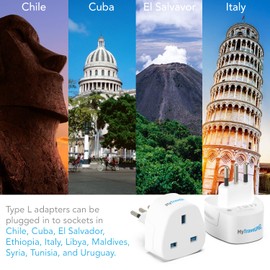 UK To Italy Plug Adapter | MyTravelPal® Travel Plug Adapter UK to Italy | Italian Travel Adaptor For Use in Italy, Chile, Vatican City & More | Type L UK to Italy Plug Adapter