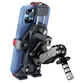 BRCOVAN Metal Anti-Theft Motorcycle Fork Stem Phone Mount Holder with Vibration Dampener & Secure Lock, Aluminum Alloy, Adjustable Size, Big Phone Friendly, Fit 4.7'' - 7.2'' Cellphone