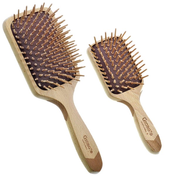 Giorgio Wooden Bristle Paddle Hairbrush, Set Detangling Cushion Brush for Thick Curly or Long Hair, Anti Static, Reduce Frizz and Massage Scalp, Detangler Hair Brush for Women Men and Kids