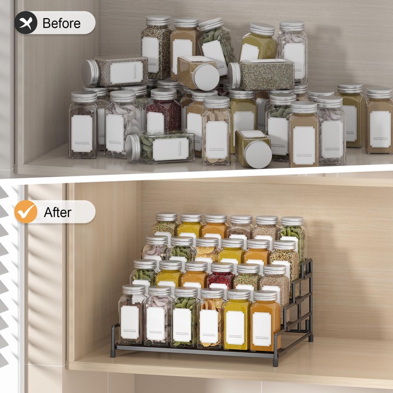 RUILALIFE 4-Tier-Spice-Rack-Organizer-for-Cabinet, Adjustable Depth Spice Holder Shelf For Countertop Pantry