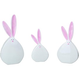 Transpac 12" Easter Pom-Pom Tail Bunny Set of 3 - Off-White Dolomite Decorative Figurines for Spring Tabletop Decor Off-White