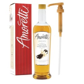Amoretti - Premium French Vanilla Syrup, 94 Servings Per Bottle (750 ml), with Pump for Flavoring Coffees, Cocktails, and other Beverages, Gluten Free, GMO/GEO Free, Preservative Free