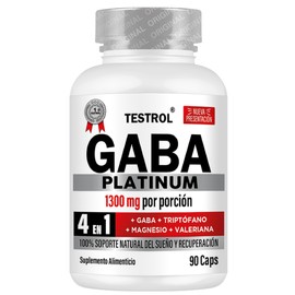 TESTROL. Gaba Platinum 4 EN 1 con 750mg Gaba, 300mg Triptófano, 149mg Magnesio, 100mg Valeriana y 10 mcg Vitamina B1 soporte natural para el optimo descanso. 90 cápsulas 1 unidad