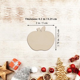 Creaides 30pcs Mini Apple Wood DIY Crafts Cutouts Wooden Apple Shaped Hanging Ornaments with Hole Hemp Rope Wood Tags for Wedding Birthday Christmas Party Decorations