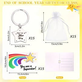 GADITIEK 15 Set Gifts for Students from Teachers, Star Stainless Steel Keyrings Bulk with Greeting Card, End of Year/Term Class Gifts for Children, 2025 Leaving School Leavers Gifts