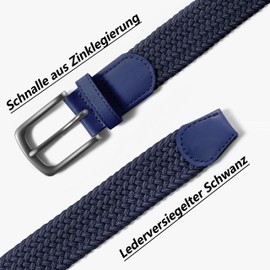 LAKIDAY Fabric Belt Stretch Belt Braided Belt Elastic Braided Belt for Men and Women Wide 3.5 cm Length 100 cm to 130 cm, blue