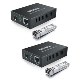 ipolex Gigabit Multi-Mode LC Fiber to Ethernet Media Converter with a SFP-SX Module, 1.25G Fiber to Copper RJ45 Media Converter, 1000Base-SX to 10/100/1000Base-TX (850-nm, 550m@OM2OM3MMF) 2-Pack.