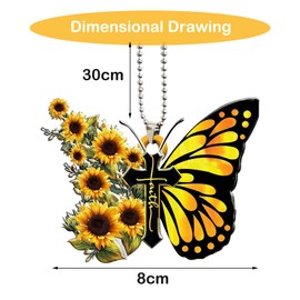 Butterfly Car Rearview Mirror Accessories,Yellow Butterfly Sunflower Christian Jesus Cross Car Mirror Decor Hanging,Butterfly Hanging for Home Car,Christian Religious Gifts for Women,Butterfly Gifts