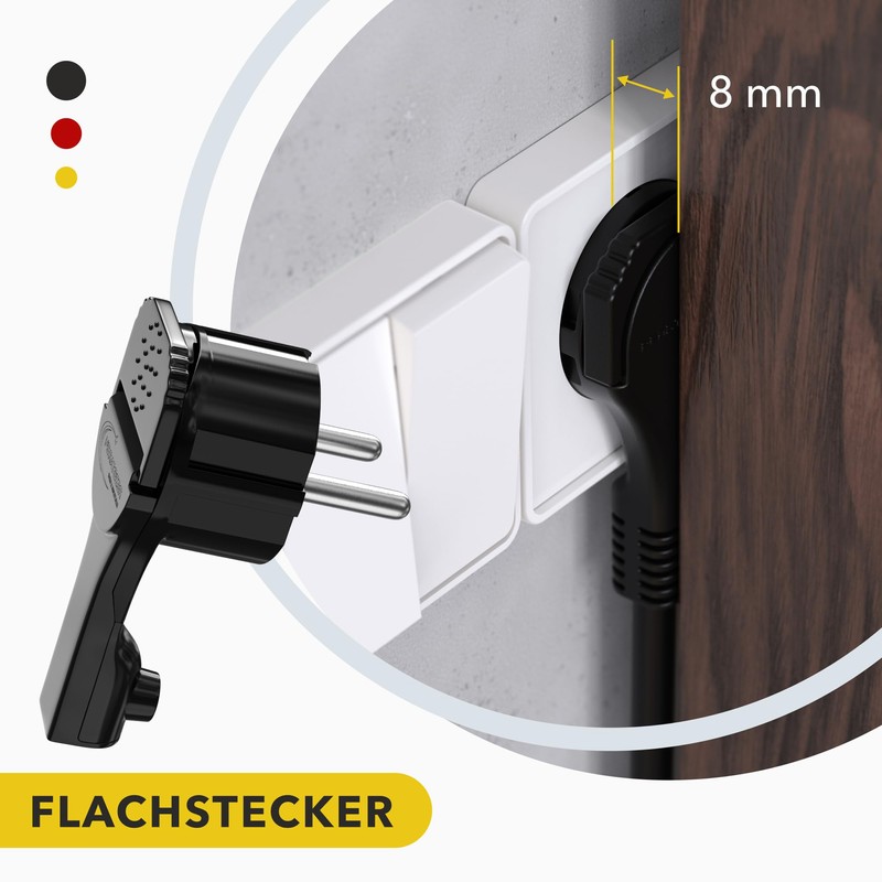 Safety angle plug, extra flat with bracket, plastic, 8 mm